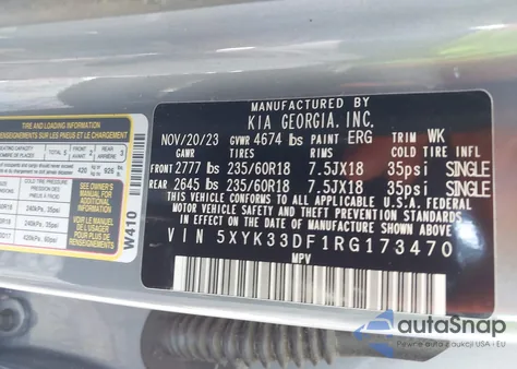 2024 Kia Sportage Ex z USA, uszkodzony, nr VIN 5XYK33DF1RG173470